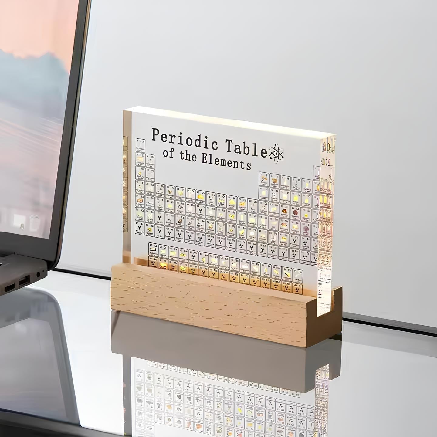 Illuminated Periodic Table with Real Elements and LED Display Base