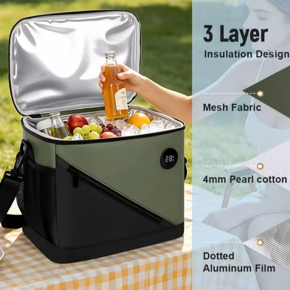 Insulated Cooler Tote with Digital Temperature Display & Shoulder Strap