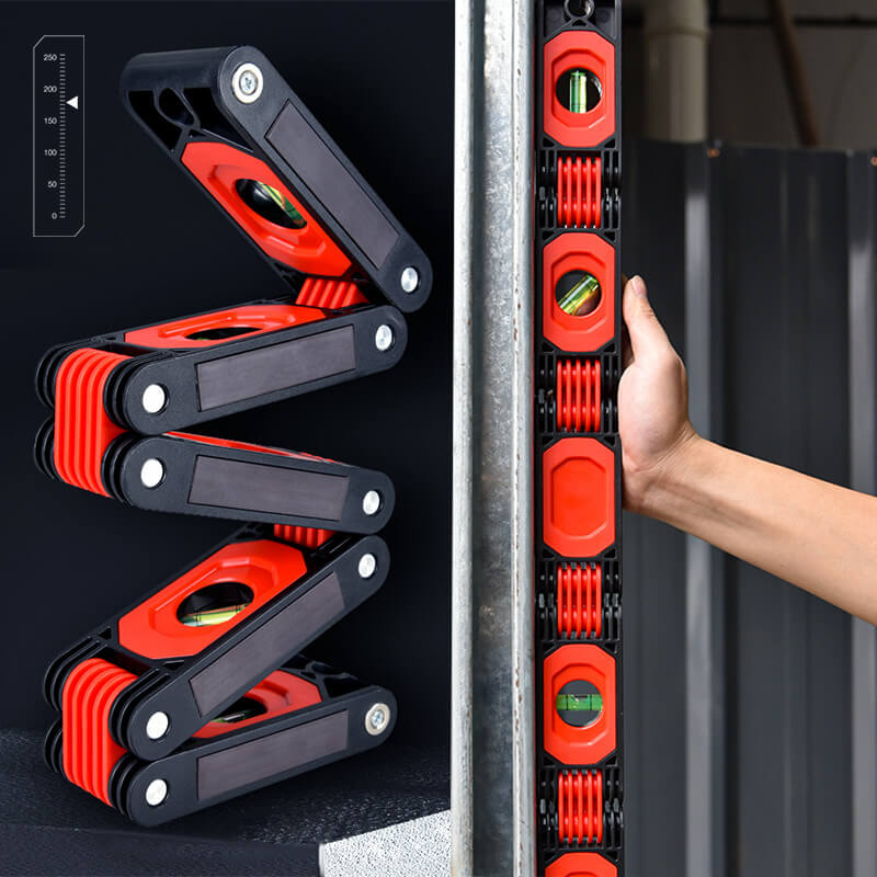 Foldable Magnetic Level Tool with Multi-Angle Bubble Vials, 5 Section Folding Level