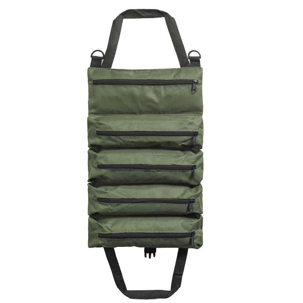 Roll Up Tool Bag with 5 Zippered Pockets Canvas Tool Organizer