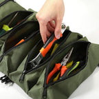 Roll Up Tool Bag with 5 Zippered Pockets Canvas Tool Organizer