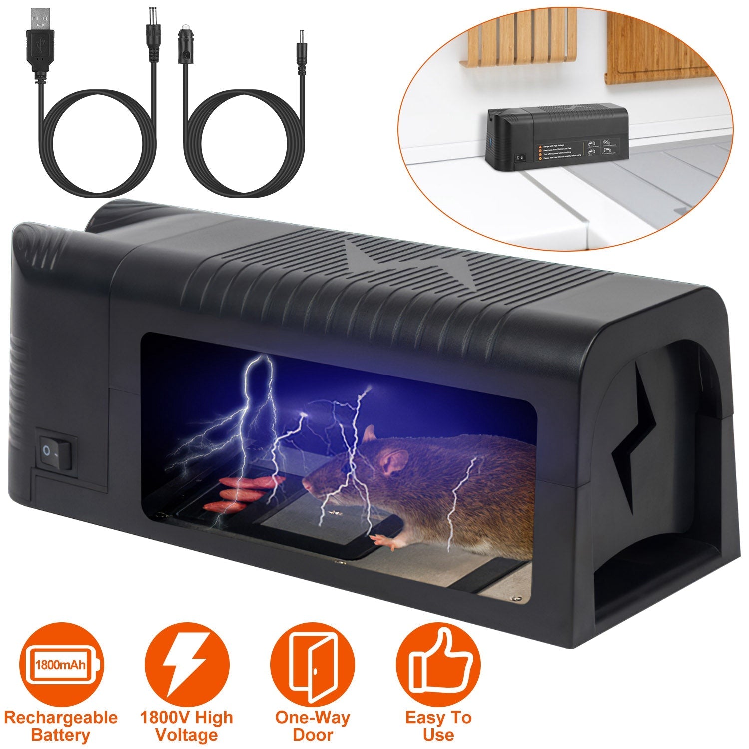Electric Rat Trap – Rechargeable 1800V Shock Mouse Killer