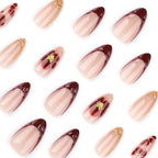 Burgundy 3D Flower Medium-Long Almond Press-On Nails, 24 Pcs + Glue