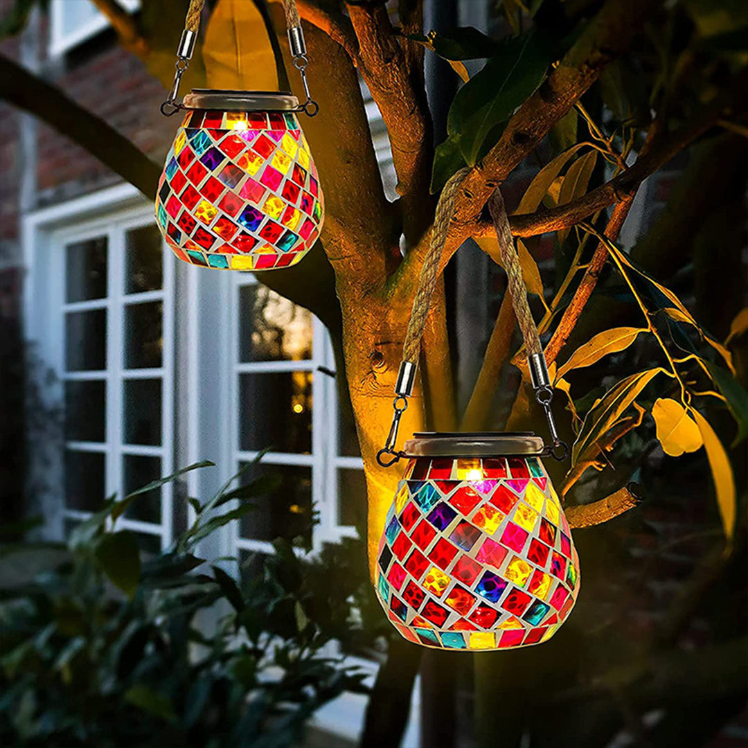 Solar Stained Glass Garden Light, Colorful Mosaic Outdoor Landscape Lamp