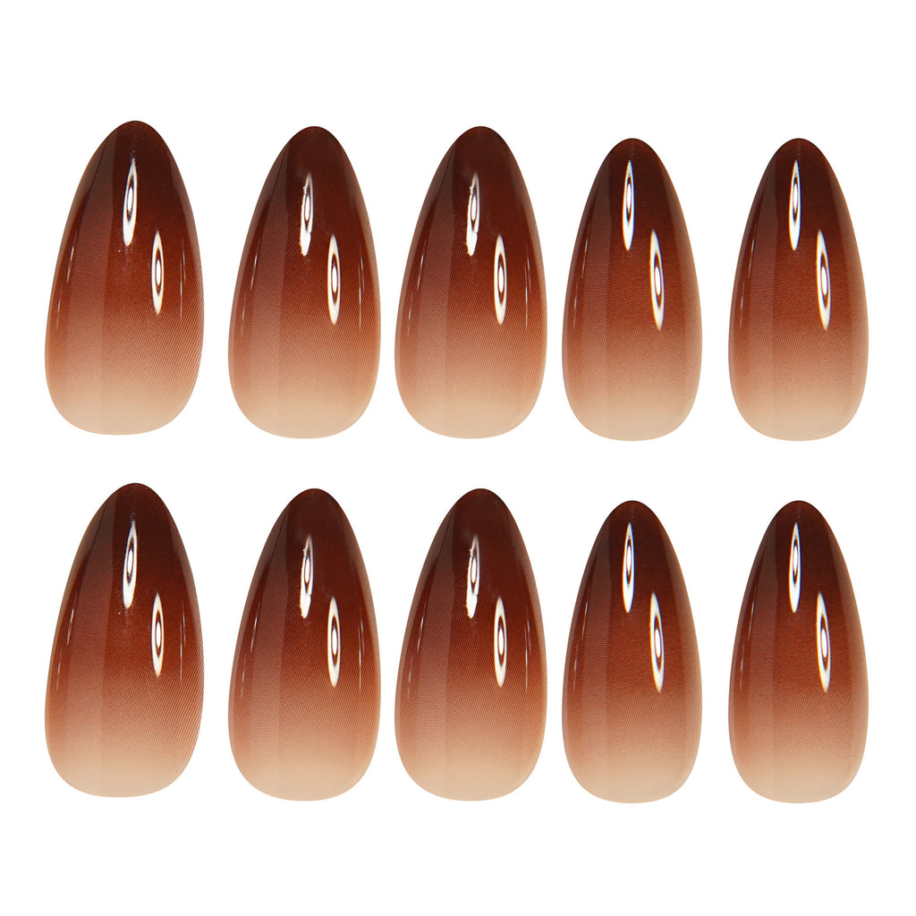 Chocolate Brown Ombre French Short Almond Press On Nails | 24 Count