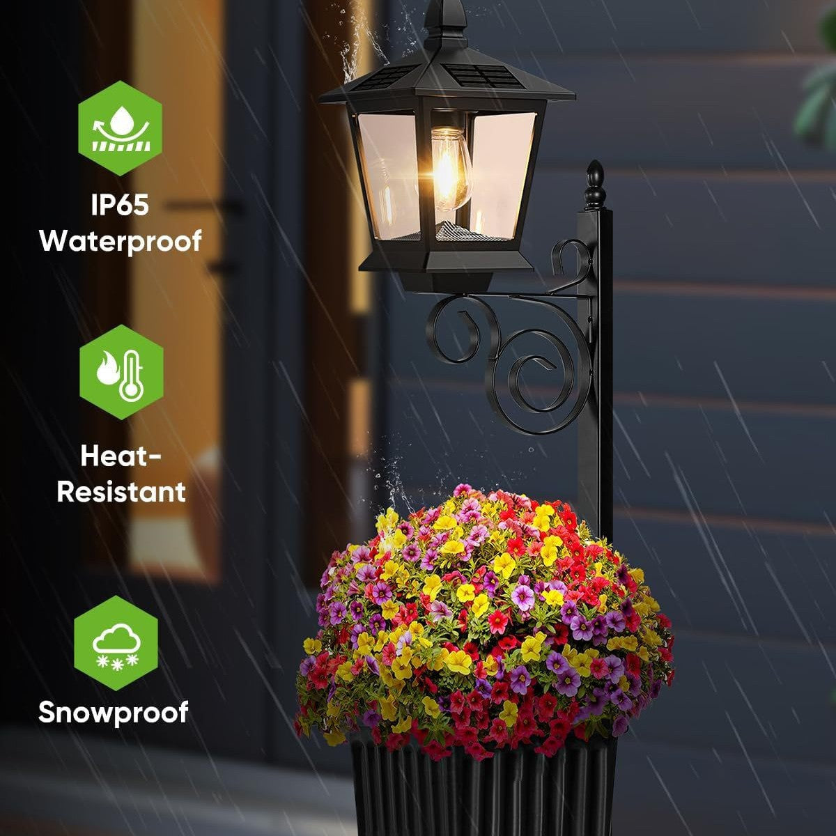 2 in 1 Solar Planter Lamp Post Waterproof Garden Patio Light