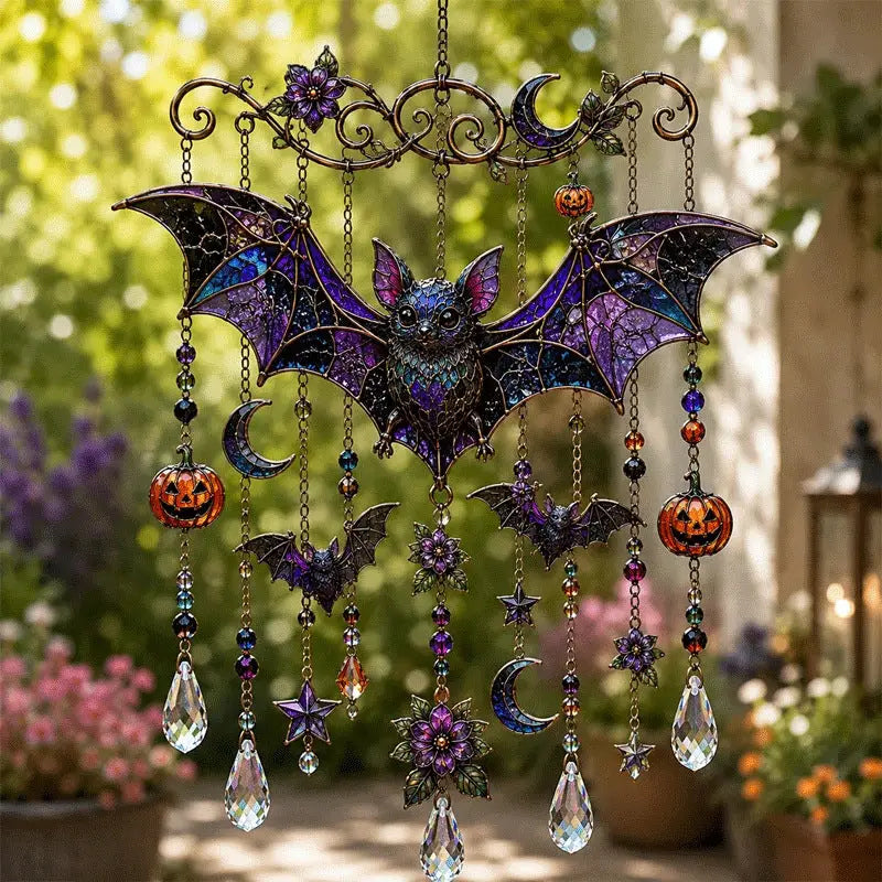 Halloween Stained Glass Suncatcher Wind Chime Hanging Garden Decor