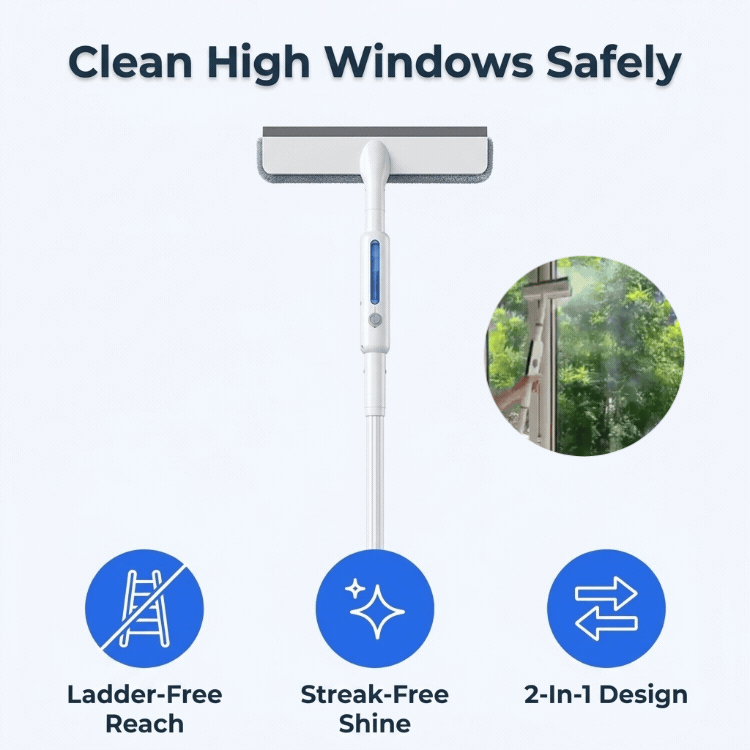 Window Squeegee with Spray & Extendable Handle for Glass Cleaning