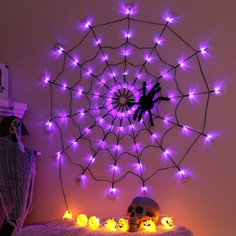 Halloween Spider Web Lights, LED Lighted Spider Web Decoration for Halloween Decor