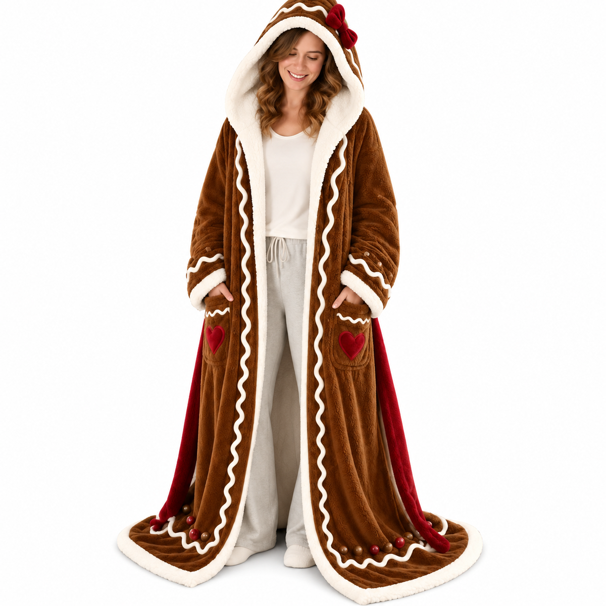 Heated Hooded Bathrobe with Remote Control & Sherpa Lining