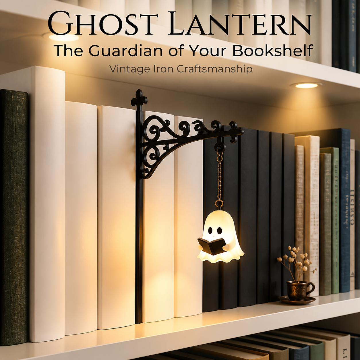Halloween Ghost Bookshelf Lamp, Warm White Cordless Decorative Light