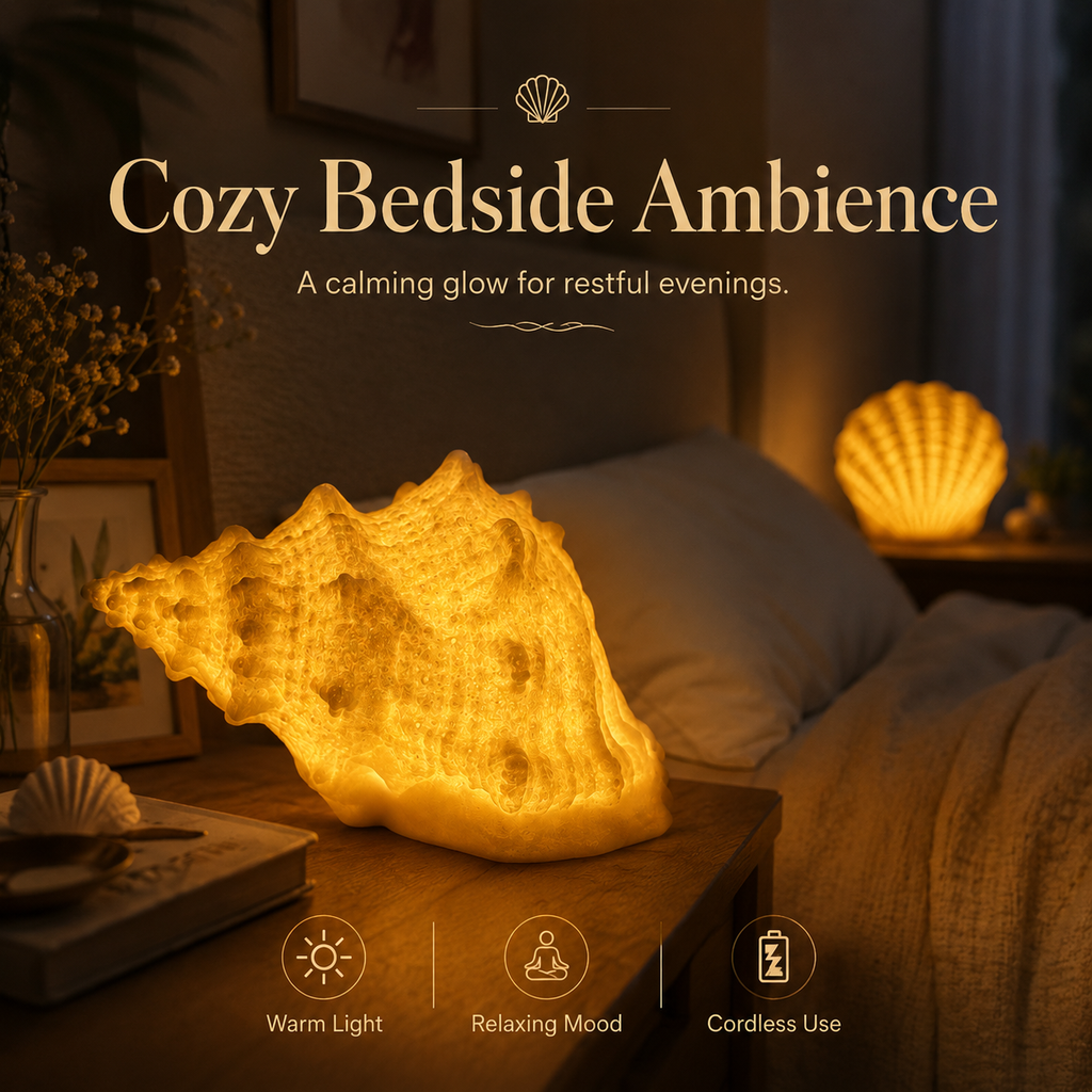 2-Piece Coastal Seashell & Conch Night Light Set