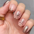 Christmas Short Square Press On Nails – Gold Bow & Reindeer Design