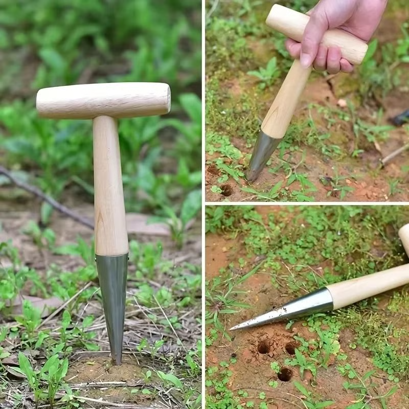 Stainless Steel Hand Dibber with Wood Handle for Seeds & Bulbs