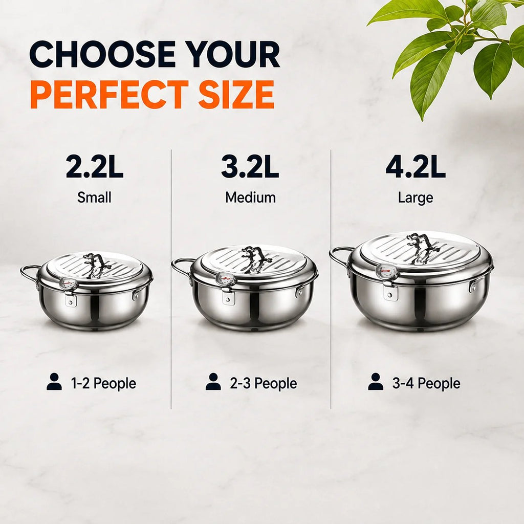 304 Stainless Steel Deep Fryer Pot with Thermometer & Drain Rack