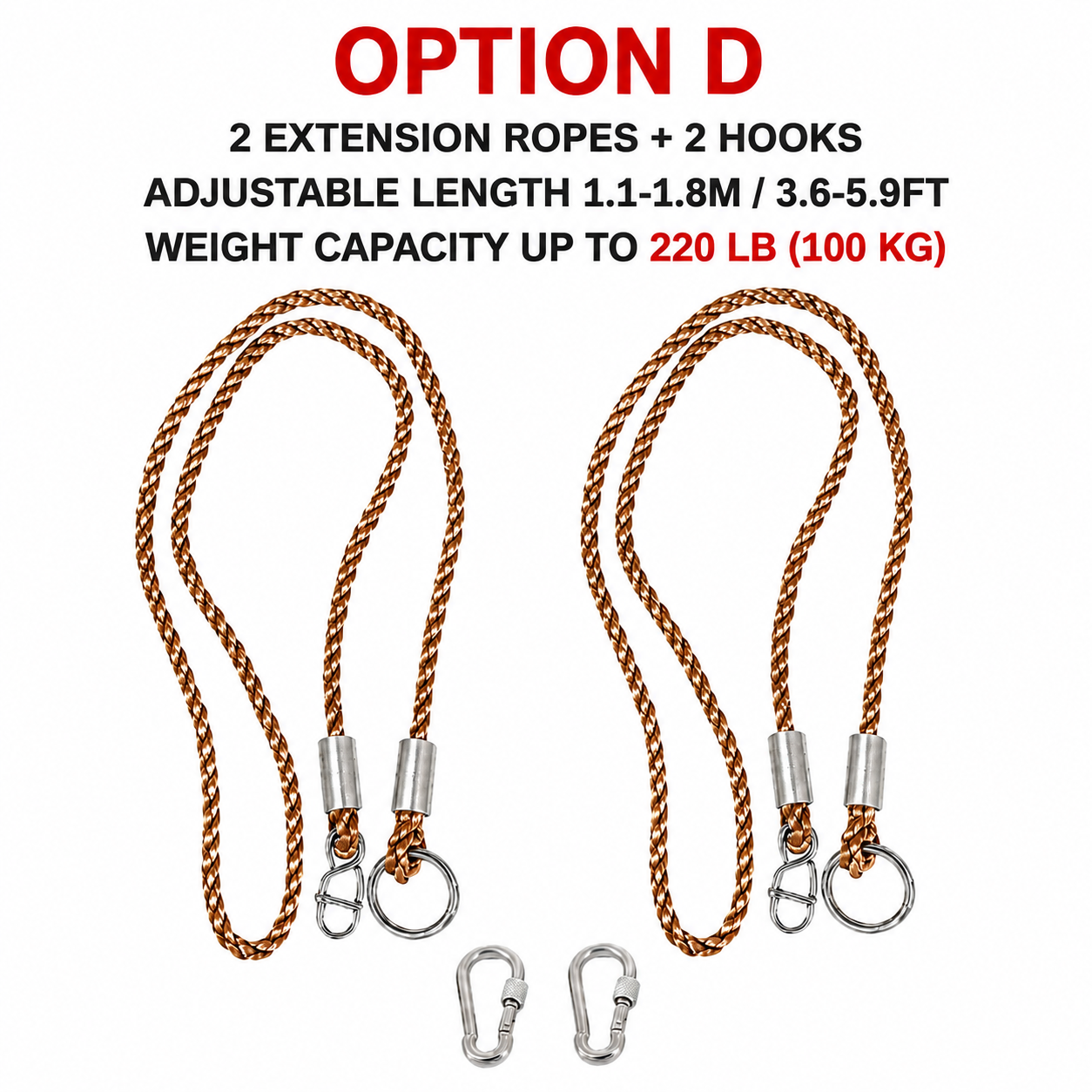 Outdoor Swing Accessories, Extension Rope Kit with Hooks for Tree Swings