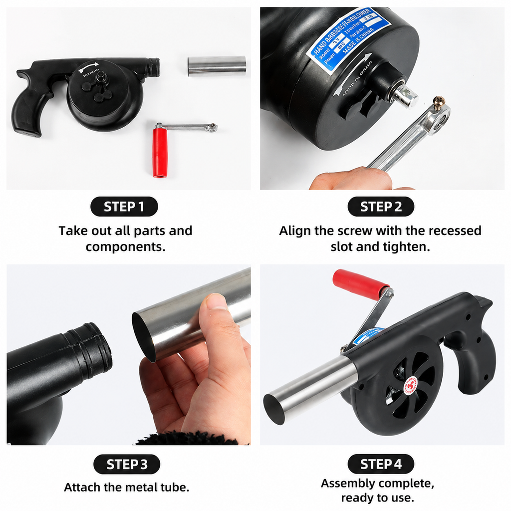 Hand Crank BBQ Blower for Charcoal Grill, Portable Fire Starter Tool