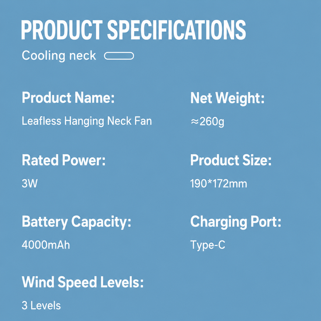 Portable Neck Fan with Rechargeable Battery Lightweight Cooling Fan