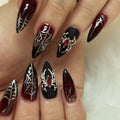Halloween Black-and-Red Spiderweb Medium Almond Press-On Nails, 24-Pc