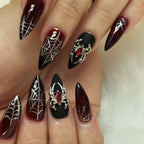Halloween Black-and-Red Spiderweb Medium Almond Press-On Nails, 24-Pc