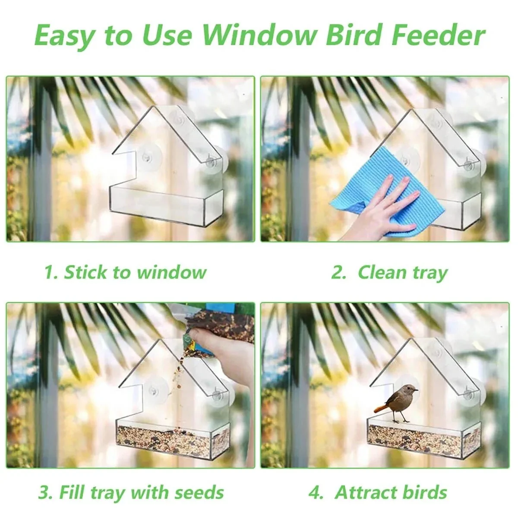 Clear View Window Bird Feeder for Bird Watching with Suction Cups