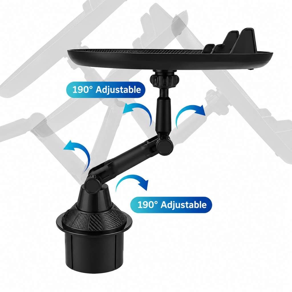 Car Cup Holder Tray with Phone Holder – Adjustable Food Tray
