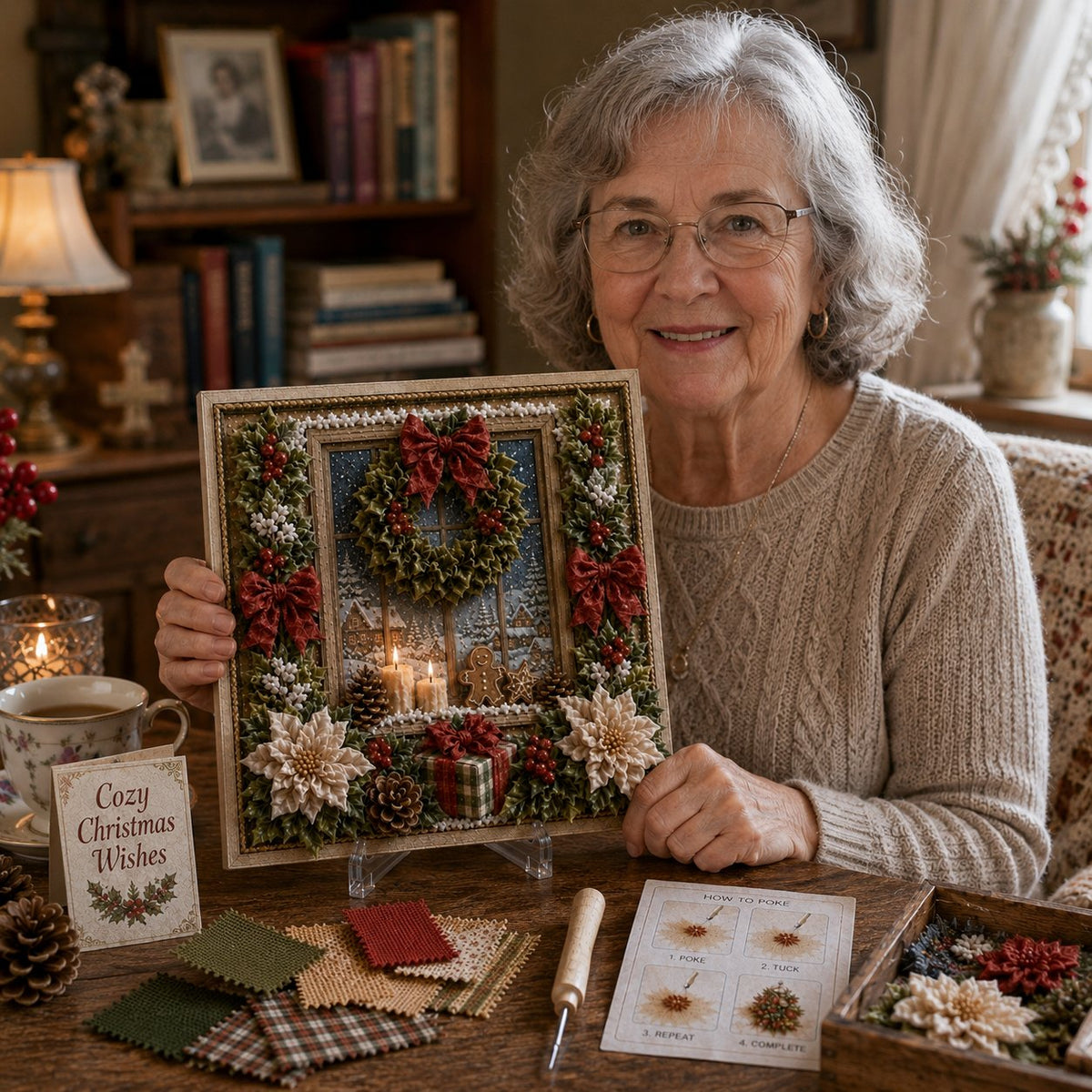 DIY 3D Christmas Fabric Poke Art Kit with Display Stand