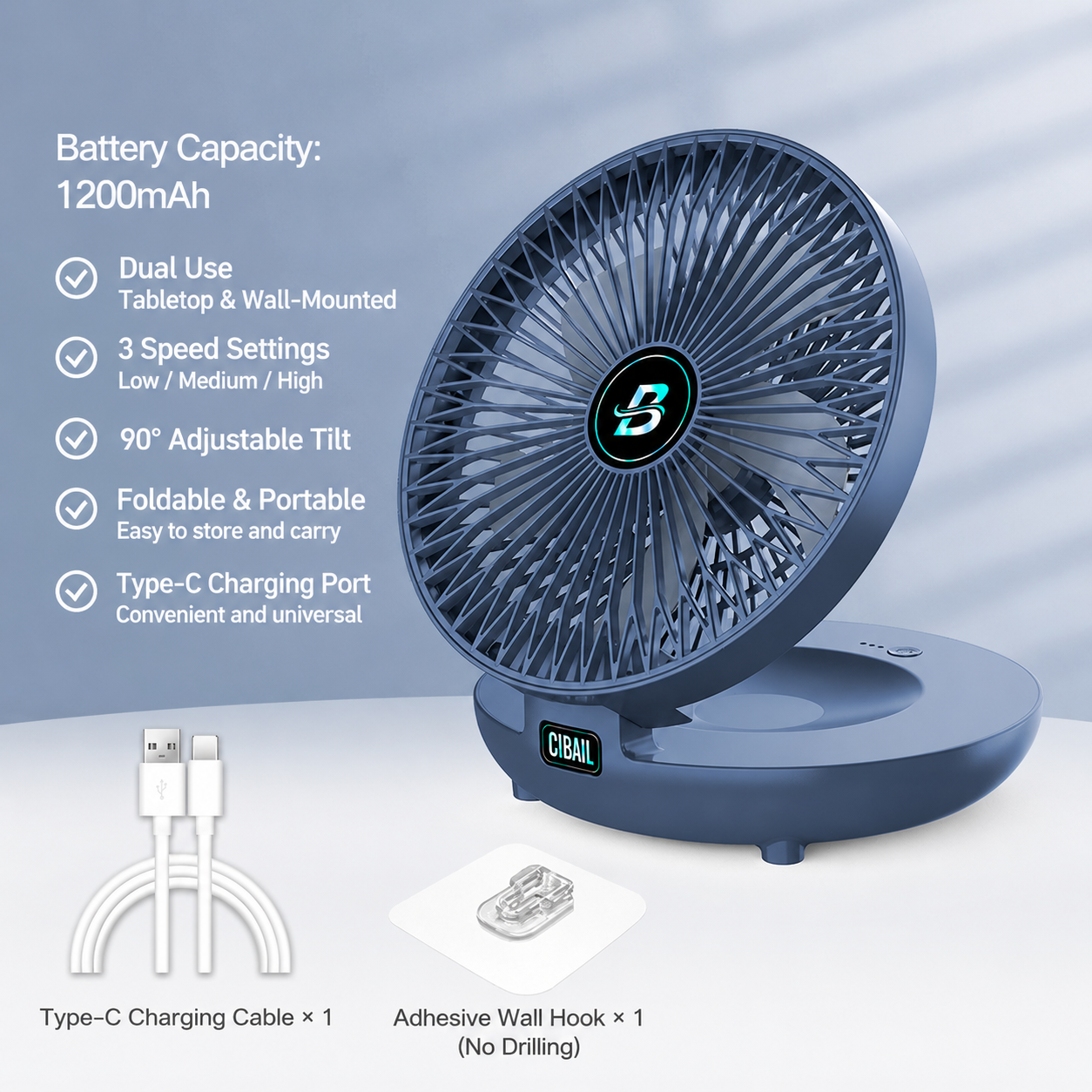 Foldable USB Rechargeable Portable Desk Fan