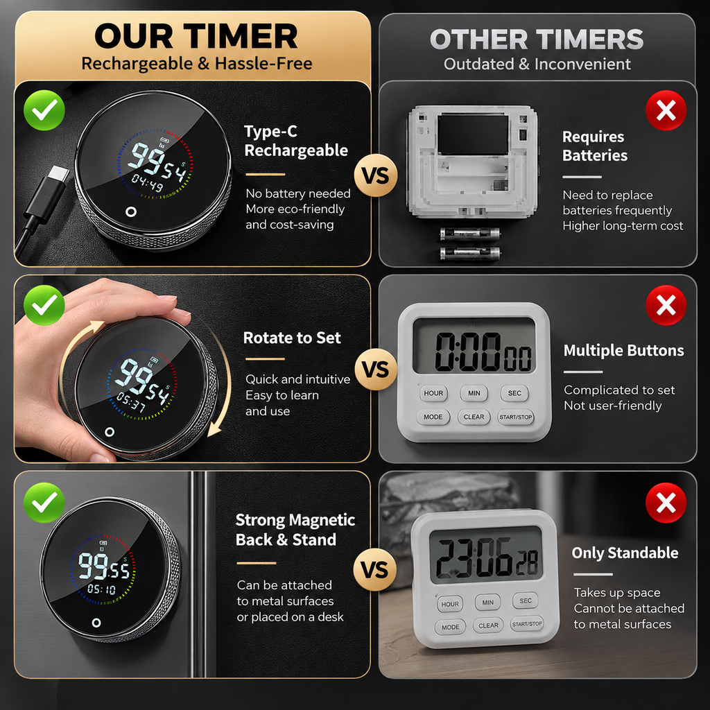 Magnetic Productivity Timer – Rechargeable Countdown Timer for Work & Study