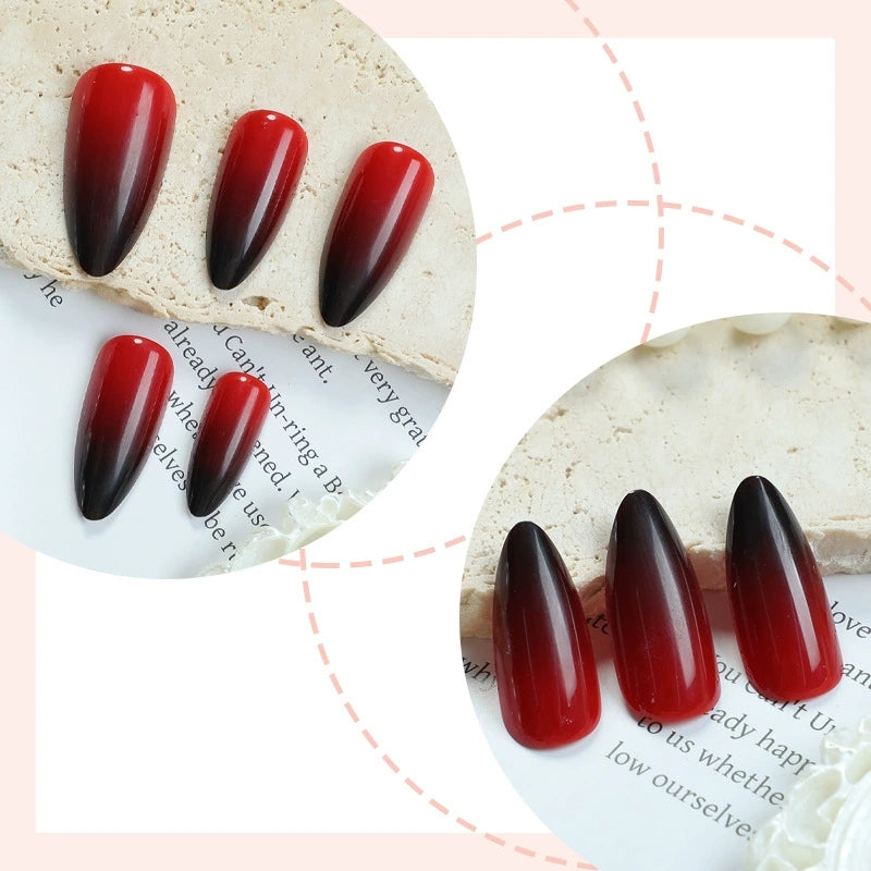 Red Ombre Press-On Nails – Short Almond Glossy Gradient Nails