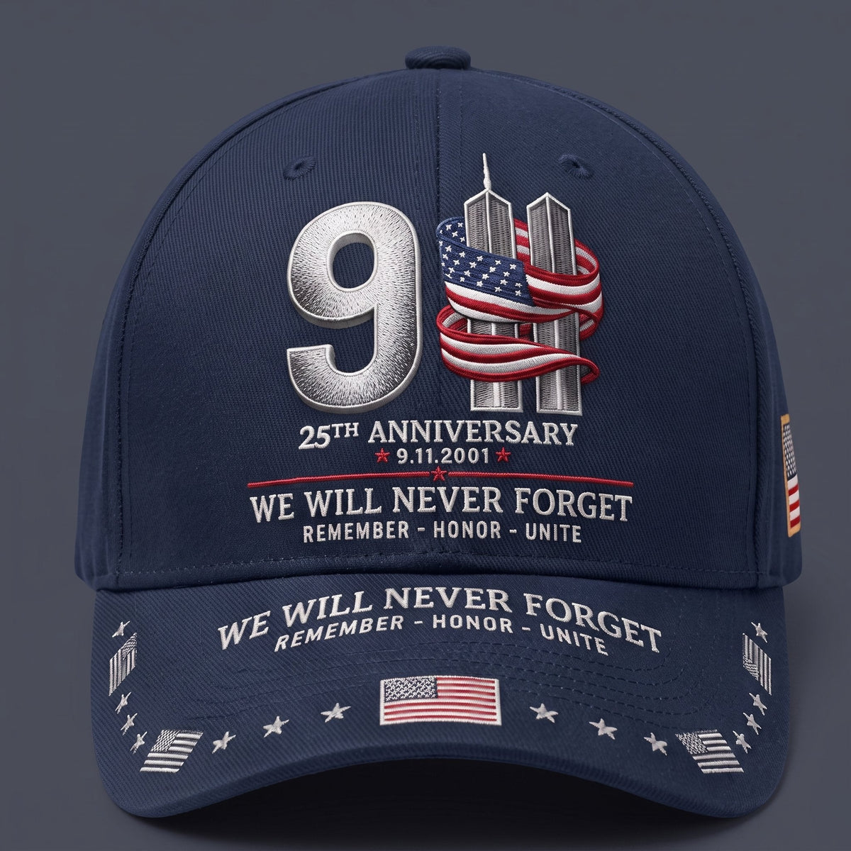 9/11 25th Anniversary We Will Never Forget Memorial Baseball Cap