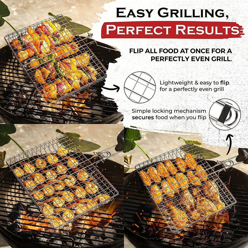 Stainless Steel BBQ Grill Basket with Locking Handle
