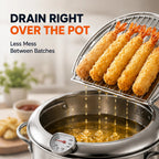 304 Stainless Steel Deep Fryer Pot with Thermometer & Drain Rack