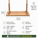 Solid Wood Swing Seat with Hemp Rope, Outdoor Tree Swing Kit