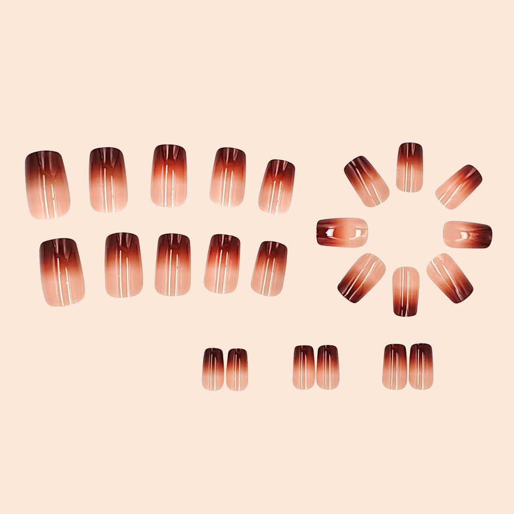 Coffee Brown Shimmer Ombre French Square Press On Nails | 24 Count