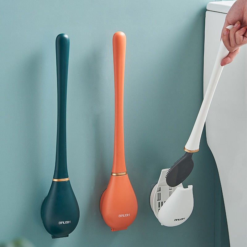 Silicone Toilet Brush with Wall Mounted Holder for Bathroom Cleaning