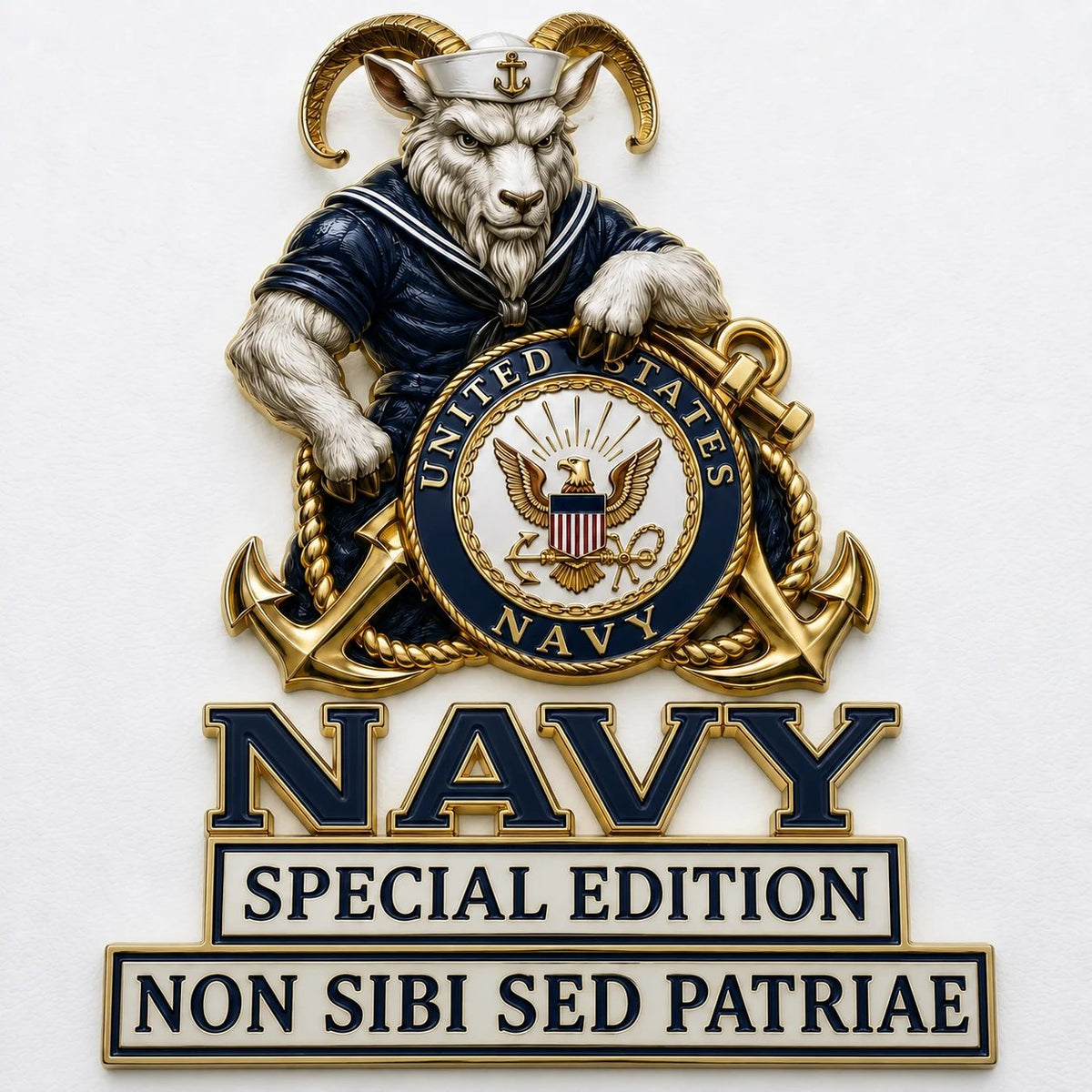 US Navy Bill the Goat Non Sibi Sed Patriae Car Emblem Metal Badge