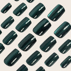 Dark Green Cat Eye Press On Nails – Short Square Glossy Design