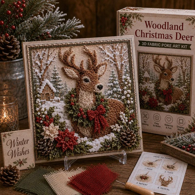 DIY 3D Christmas Fabric Poke Art Kit with Display Stand