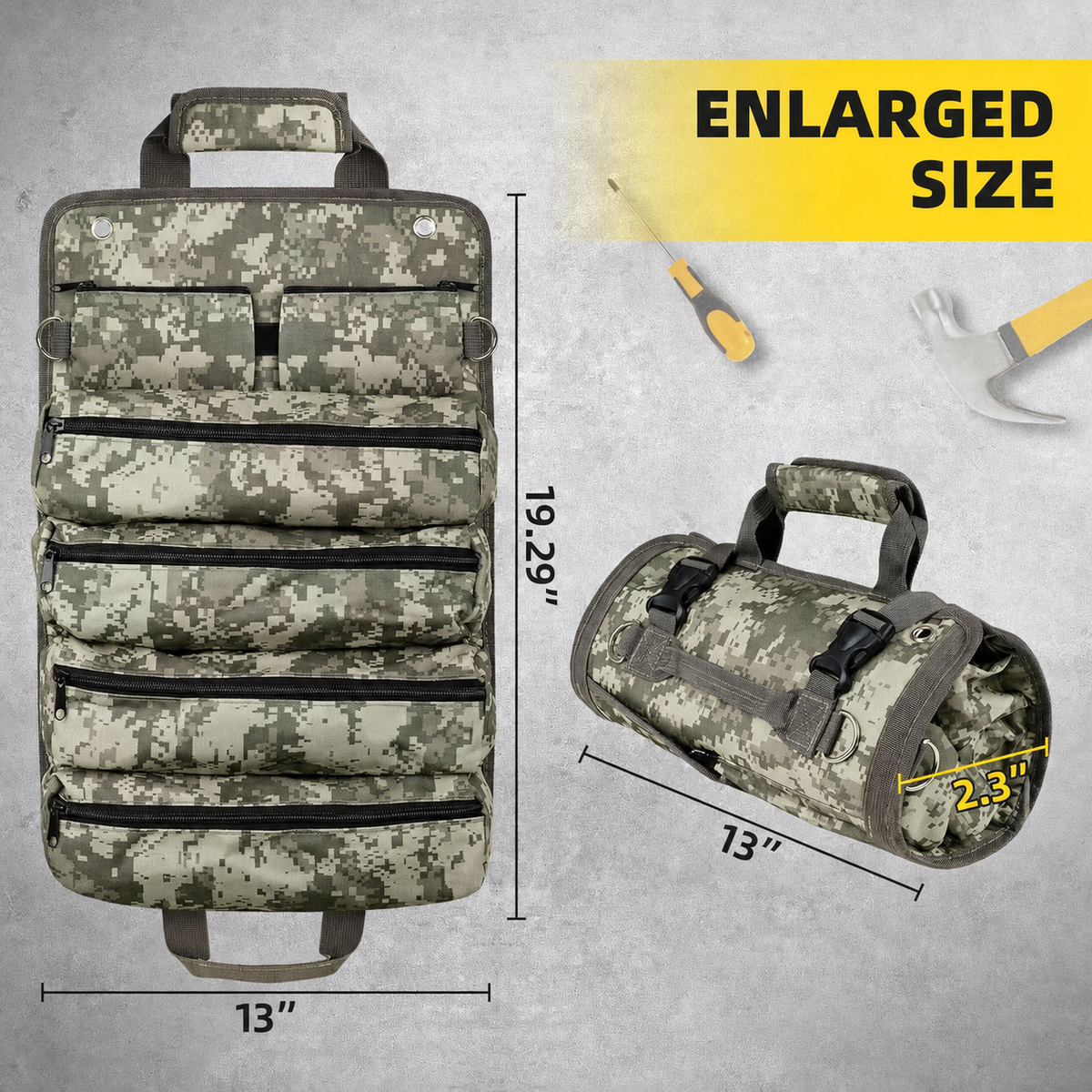 Hanging Tool Bag with 6 Zipper Pockets for Garage & Workshop