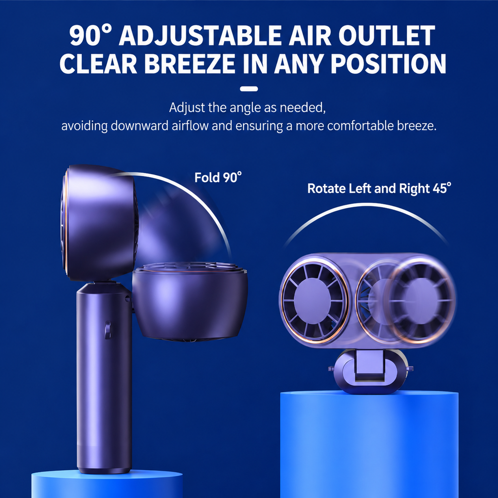 Portable Double-Cooler Handheld Fan with 5 Speeds for Travel Use