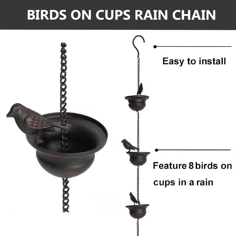 Decorative Bird Rain Chain for Gutters and Outdoor Garden Decor
