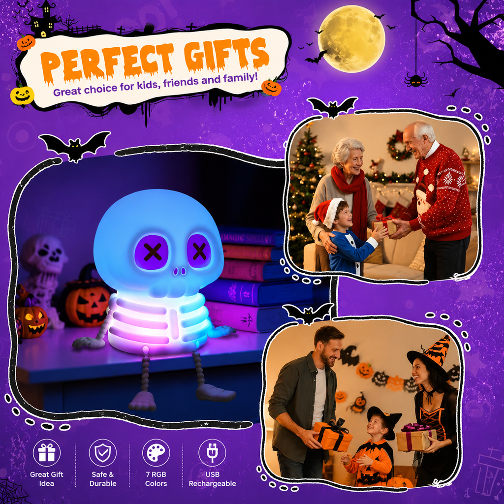 Halloween Decorative Light, Skeleton LED Night Lamp with Tap Control