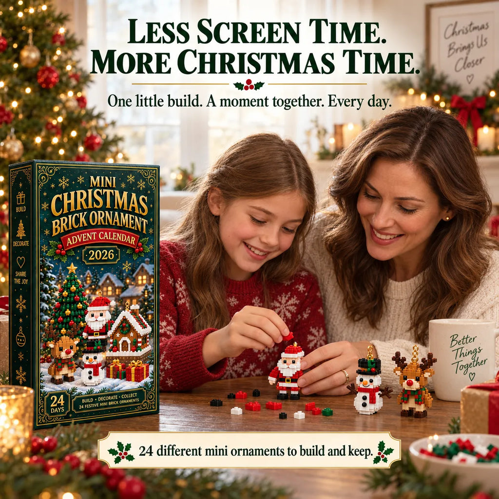 Mother and daughter building mini Christmas ornaments together