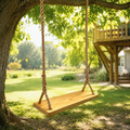 Solid Wood Swing Seat with Hemp Rope, Outdoor Tree Swing Kit