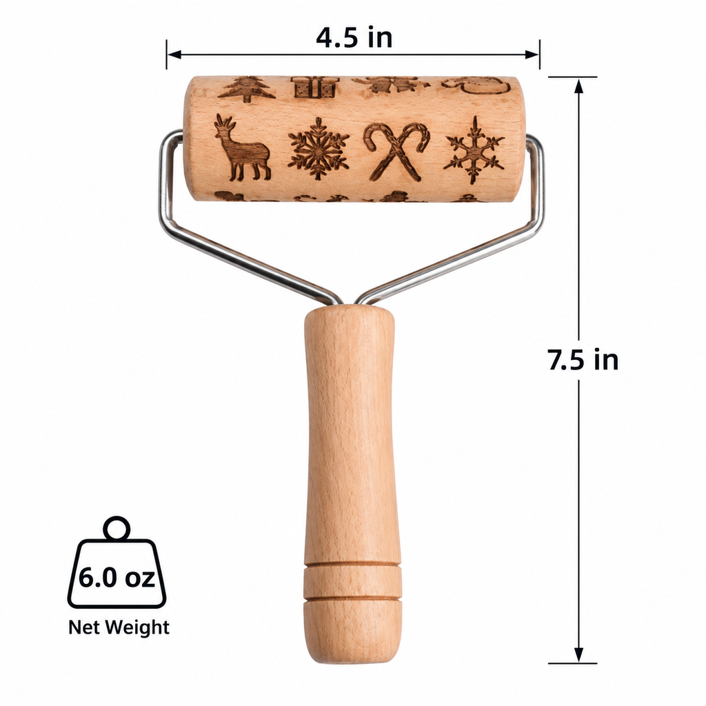 Wooden Embossing Rolling Pin for Cookies – Halloween & Christmas