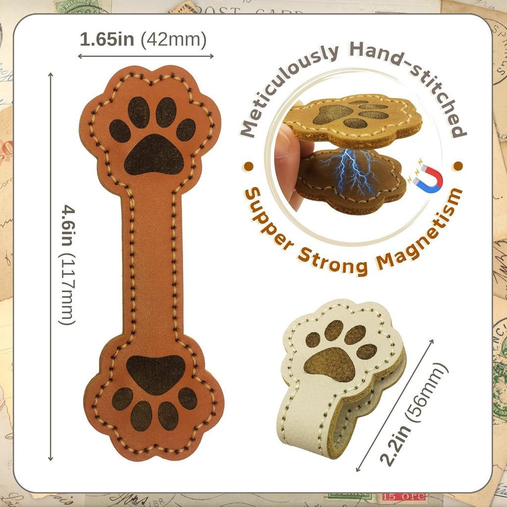 3 Pack Leather Magnetic Bookmark Clips Cat and Dog Paw Design