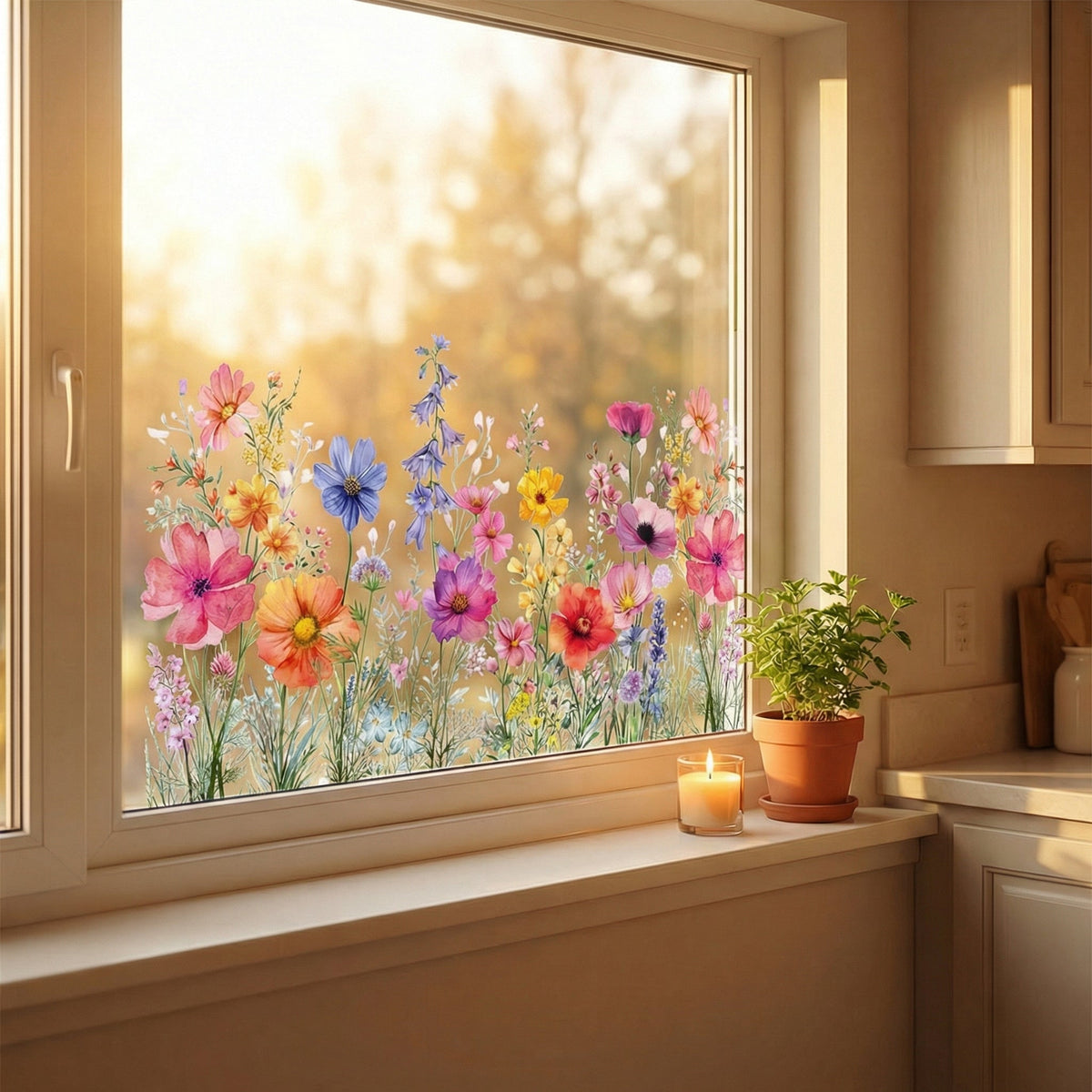 3 Pack Floral Window Clings for Glass, Removable Flower Window Stickers for Home Decor