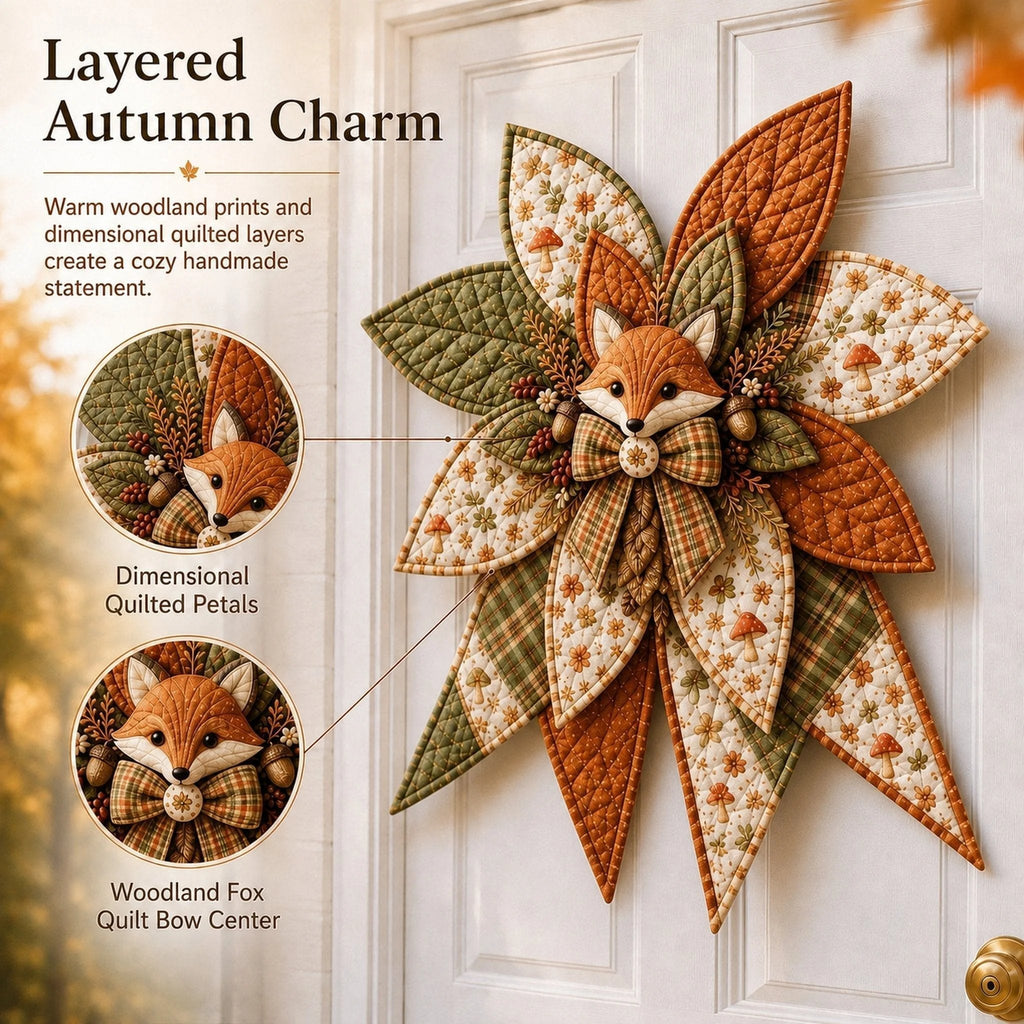 Close view of the layered fabric and fox centerpiece