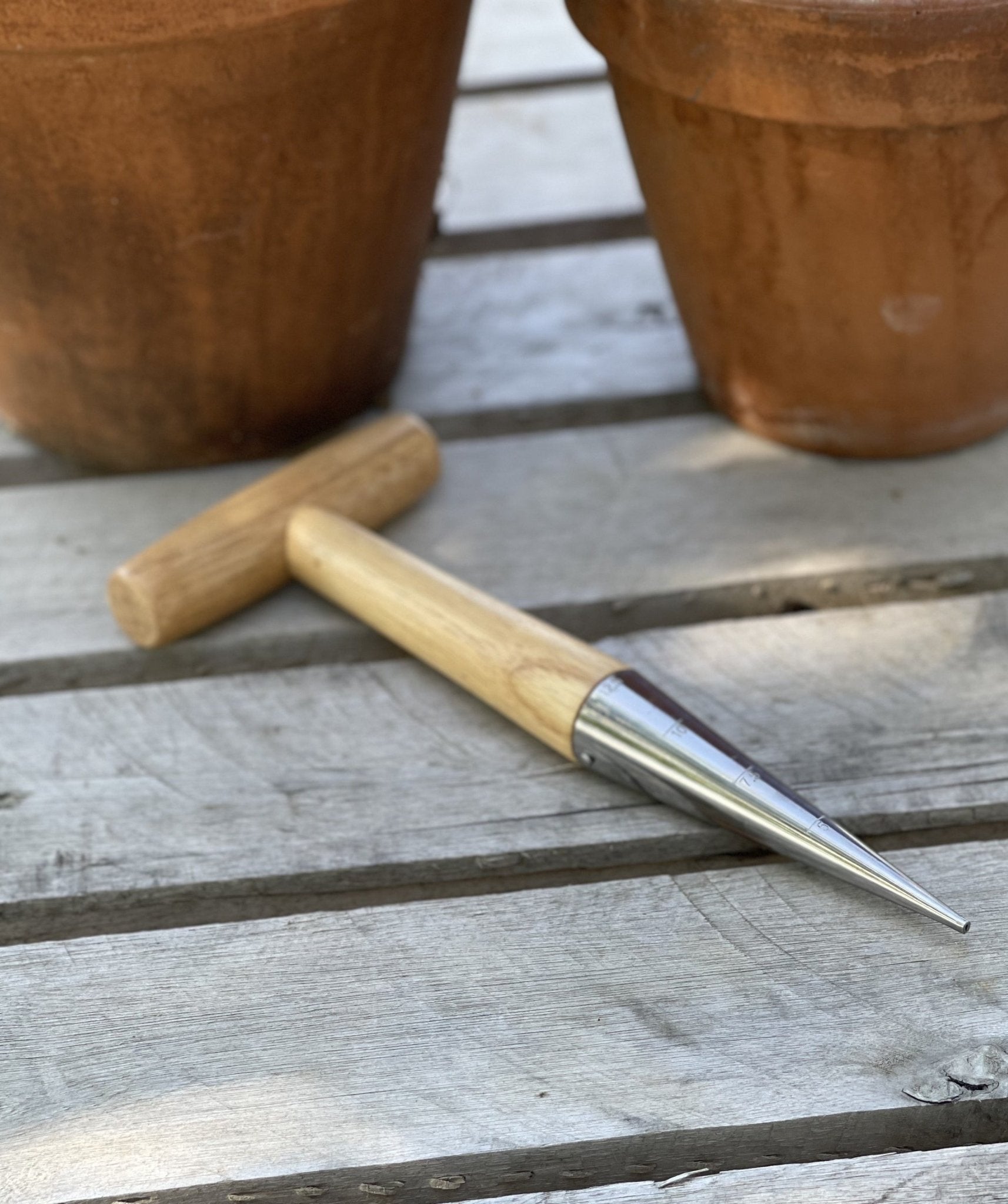 Garden Seed Dibber (Dibble) - Wood and Stainless Seed Planter